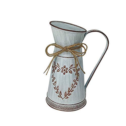 Vintage Metal Vase Rustic Shabby Chic Vase, French Style Rustic Shabby Chic Galvanized Primitive Vintage Metal Pitcher Flower Vase Farmhouse Country Jug Vase Holder for Home Decoration