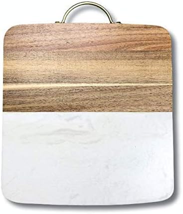 Marble and Wood Cutting Board with Brass Handle 12"x8"