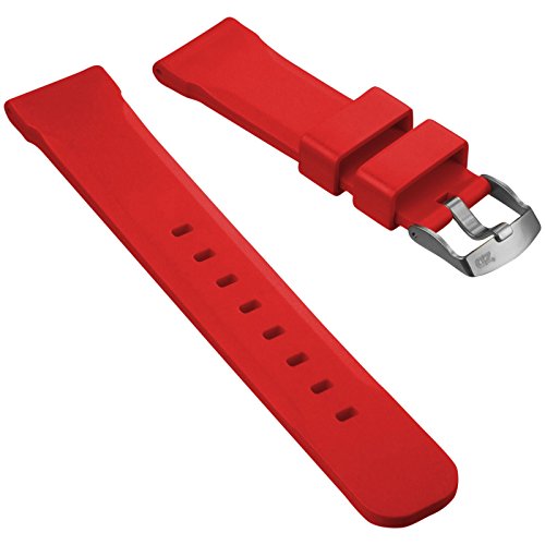 ZULUDIVER Italian Rubber Watch Band Dive Red, Satin Buckle, 24mm