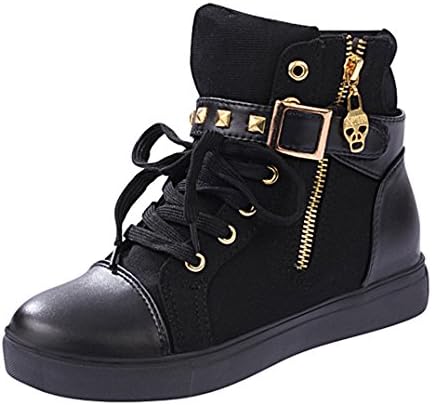 Lifeng Womens Canvas Lace-up Zipper Increat Confortable Sports Shoes(8 B(M) US, Black)