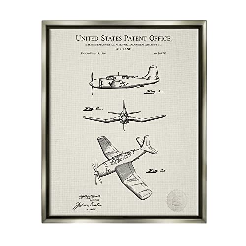 Stupell Industries Detailed Plane Aircraft Chart Floating Framed Wall Art, Desi…