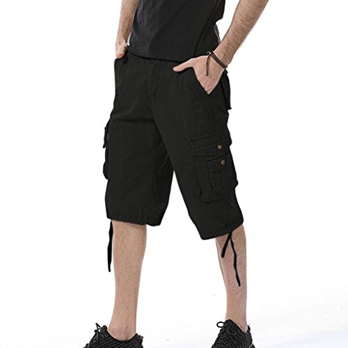Aurorax Men's Cargo Shorts Pant, Casual Stretch Sports Fitness Gym Pants with Pocket (Black, 38)