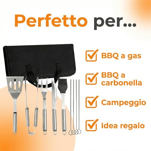 9 Piece Barbecue Tool Set - Stainless Steel BBQ Tools with Case - Complete Accessories for Barbecue, Grilling, Fireplace and Baking