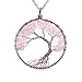 Natural Tumbled Raw Rose Quartz Family Root Tree of Life Stone Pendant Necklace Wisdom Wire Wrapped Tree of Life 2 Inch Pendant Semi Precious Rose Gemstone Necklace Healing Jewelry Gift for Women