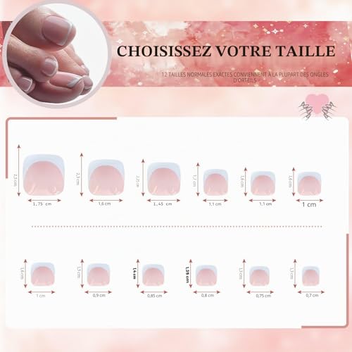 SanFangyue 120 Pieces French Summer False Toenails Full Cover Nails Tips Foot Nails with for Women and Girls Nail Art, 120 Pieces
