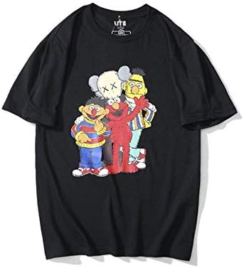 KAWS Sesame Street Cartoon Printed Loose Cotton Casual T-Shirt for Men/Women