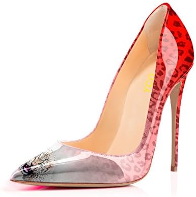 YCG Women's High Heels Pumps Red Blood Printing Slip on Shoes