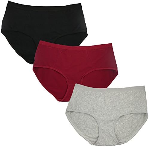 Stylzoo Plus Size Women's Cotton Stretch Panties Bikini Briefs Three Pack Black Red Heather Grey 3X