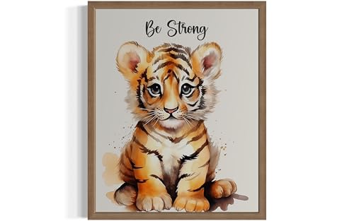 Tiger Wood Framed Poster Art print, Nursery Animals Baby Boys Girls Toddler Children Bedroom Decoration Cute Child Safari Animal Decor 101B (Tiger, 10"L x 8"W, Wood Frame) at Amazon