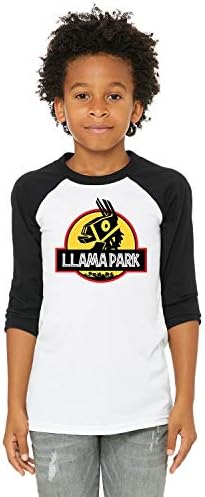 LivingTees Fortnight Llama Park Kids/Youth/Toddler 3/4 Length Raglan Baseball Shirt