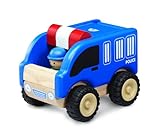 Wonderworld Miniature Wooden Police Car Push Toy - Real Rubber Tires + Bonus Driver Included