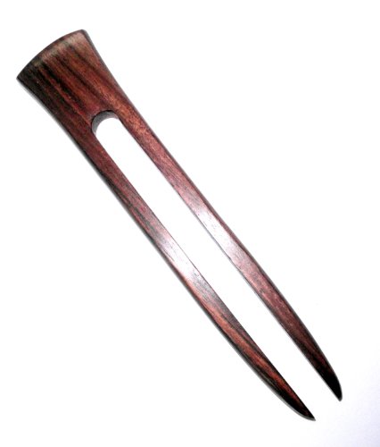 JWL (1) Rosewood Two Prong 6 Inch Straight Hair Stick Pick Pic Pin Fork - Hawaiian Style