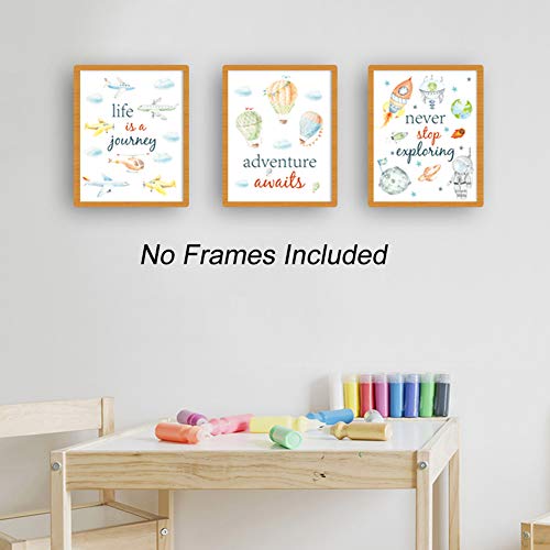 CHDITB Cartoon Car Art Print,Inspirational Phrases Quotes Art Print, Construction Vehicle Airplane Canvas Poster,Set of 4(8" x10" ) Outer Space Painting,Balloon Artworks for Boys Room Playroom Decor