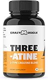 Crazy Muscle Creatine Monohydrate Pills - Over 5,000mg per Serving - 90 Capsules - Muscle Gain Supplement with Over 5g of Monohydrate, Pyruvate + AKG - Optimum Strength Creatine Tablets