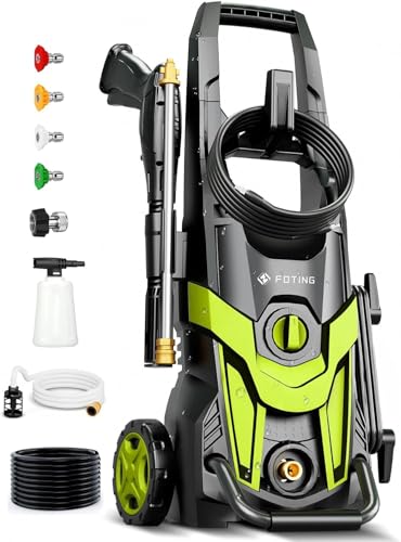2026Upgraded Pressure Washer 4300PSI 2.8GPM with 4 Quick Connect Nozzles, Foam Cannon & Inlet Hose & Filter for Cars/Fences/Driveways/Home Cleaning, Green by FOTING - Used condition - CA$107.08