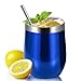 Skylety 12 oz Double-insulated Wine Tumbler, Stainless Steel Tumbler Cup with Lids and Straws for Wine, Coffee, Drinks, Champagne, Cocktails, 2 Sets (Transparent Blue)