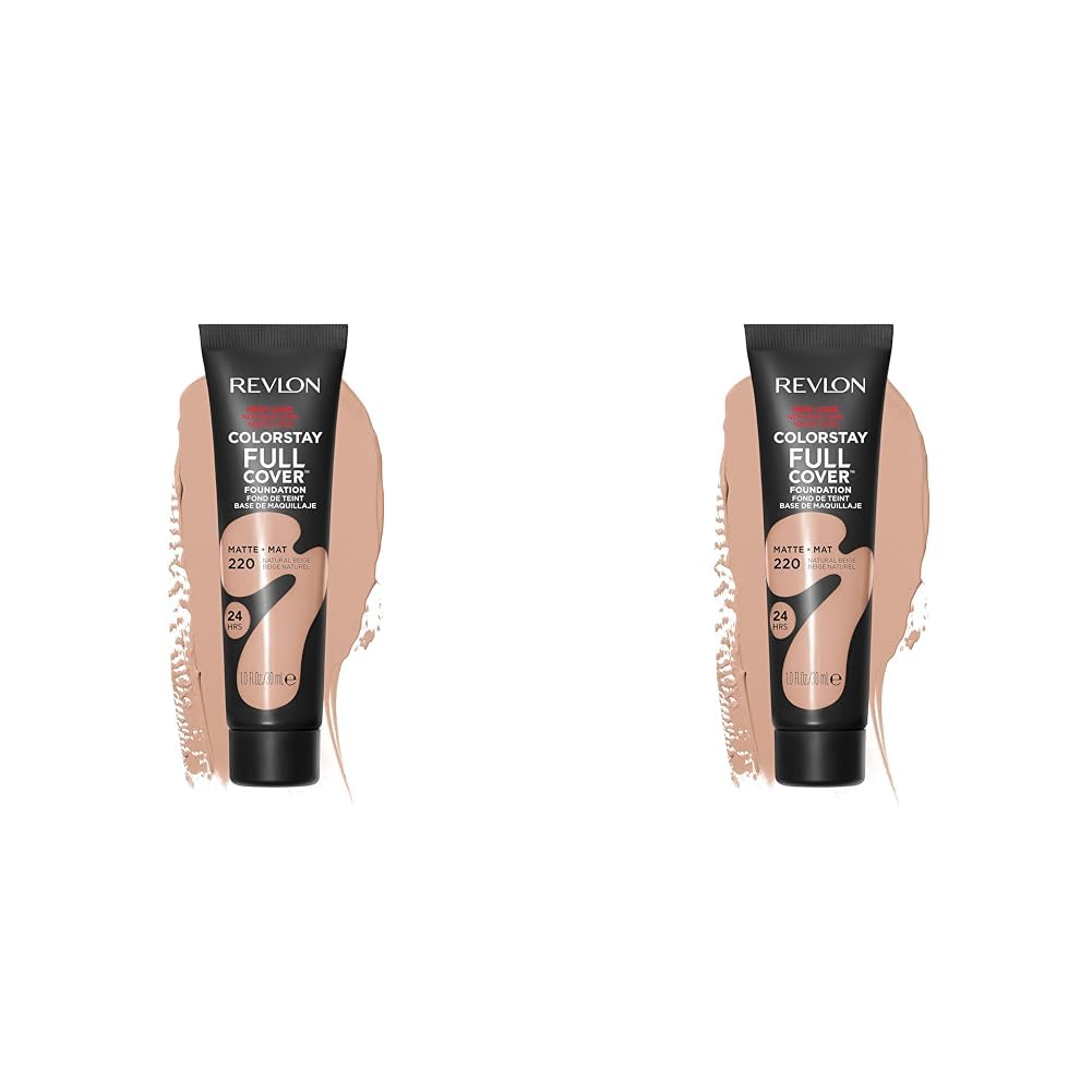 Revlon ColorStay Full Cover Longwear Matte Foundation, Heat & Sweat Resistant Lightweight Face Makeup, Natural Beige (220), 30ml (Pack of 2)