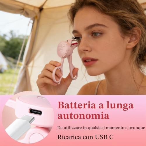 Piegaciglia Riscaldato, piegaciglia professionale, piegaciglia elettrico con ricarica, Elettrico Ricaricabile Riscaldamento Rapido in 8s e 24H di Lunga Durata,per il trucco degli occhi, Eyelash curler