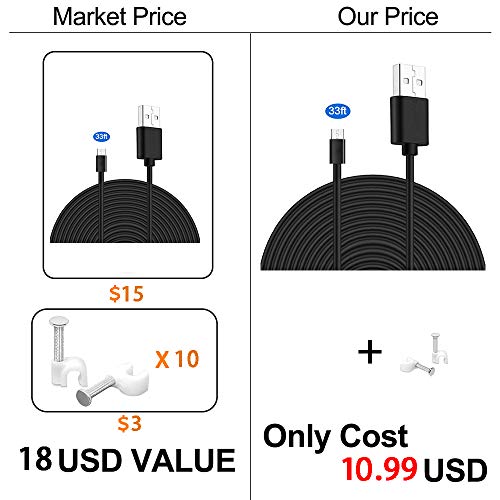 MOYEEL 33Ft Micro USB Power Extension Cable for Wyze Cam/Wyze Cam Pan