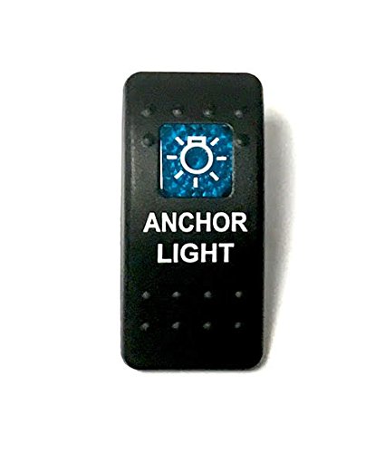 Euro Rocker Switch Cover with Text, Black with Blue Lens. Contura II, Fits Carling, Cole Hersee, Blue seas