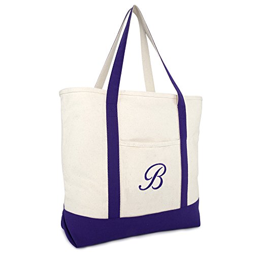 DALIX Personalized Shopping Tote Bag Monogram Purple Ballent Zippered Letter- B