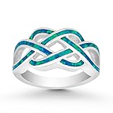 Sterling Silver Created Blue Opal Interwoven Design Ring