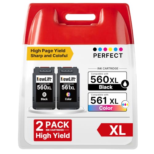 NewLift 560XL 561XL Ink Cartridges for Canon Printer Cartridges 560 561 PG-560XL CL-561XL for Canon Pixma TS5350i TS5350 TS5350a TS5351 TS5351a TS5351i TS5352 TS5352a TS5353 TS53353a 53a(Color 2-Pack)