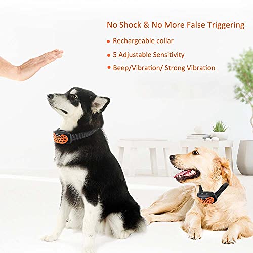 Bark Collar Dog Bark Collar, Rechargeable NO Shock Anti Barking Collar with 5 Adjustable Sensitivity and Beep Vibration Without Shock Bark Collar for Small Medium Large Dogs