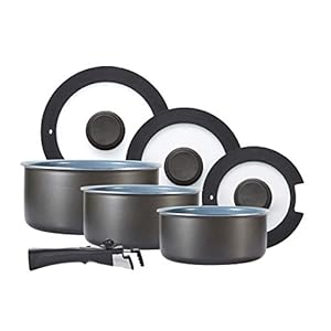 Tower Freedom T800201 7 Piece Cookware Set with Ceramic Coating, Stackable Design and Detachable Handle, Graphite…
