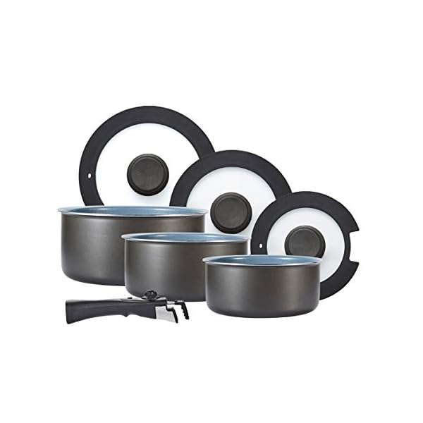 Tower Freedom T800201 7 Piece Cookware Set with Ceramic Coating, Stackable Design and Detachable Handle, Graphite…