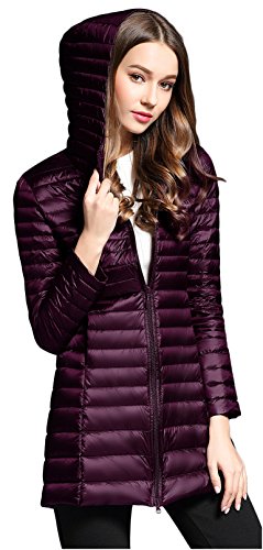 Elezay Women's Light Weight Down Jacket Hooded Coat Purple XS