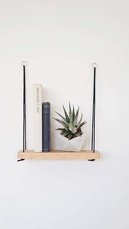 AD Planet Solid Wood Hanging Rope Floating Swinging Wooden Shelf for Home Decor(16 x 6 inches)