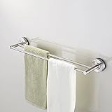 KES Suction Cup Double Towel Bar SUS 304 Stainless Steel No Drill Wall Mount Contemporary Bathroom Accessory Clothes Organizer Shelf Rack Brushed Finish 55 CM or 22-Inch, A6201S55