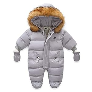 Haokaini Baby Snowsuit met Afneembare Handschoenen Pasgeboren Baby Rits Hooded Romper Winter Warm Down Jumpsuit Uitloper…