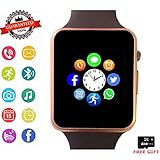 Smartwatch, Bluetooth Smart Watch Phone Wristwatch with Pedometer Camera SMS SNS Sync Music Player SIM Card Slot Compatible for Android and iPhone (Partial Functions) Men Women Kids (Gold)