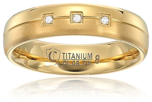 Crucible Jewelry Mens Gold IP Titanium and 0.05 CTW Diamond Dual Finished Grooved Wedding Band (H-I, SI2)