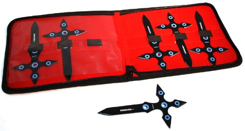 Set of 6 Black 7" Throwing Knives With Carrying Case