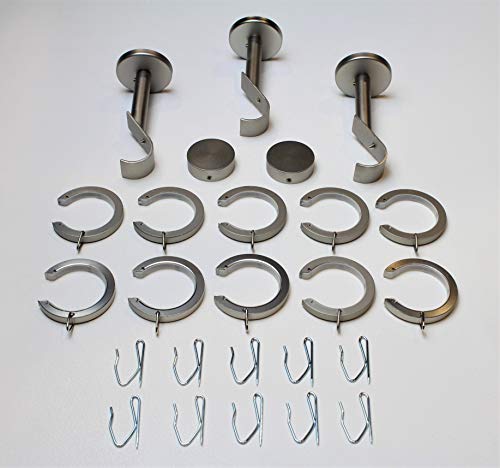 Fabrics and Drapes - Pewter Curtain Hardware 15 Piece Set - Free Priority Mail Shipping - to Use with Your Clear Acrylic Lucite Rod - Bypass/Carryover Brackets and Ring Combo