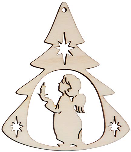 Hofmeister Holzwaren wooden cutouts (Angel with candle, fir-tree framed)