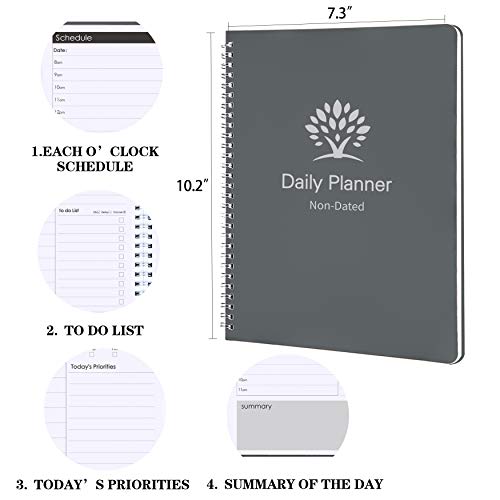 Daily Planner NonDated Hourly Planner 7.3" x 10.2”, Flexible Cover