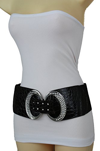 TFJ Women Fashion Stretch Belt Waist Hip Silver Metal Buckle S M Dark Brown