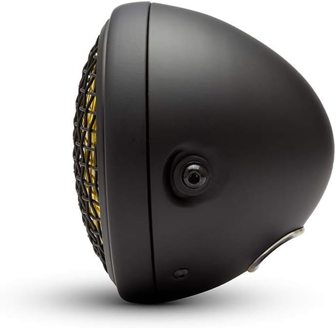 Alchemy Parts Motorbike Headlight - 7.7" Matt Black with Mesh Grill & Yellow Lens - H4 55W - Image 4
