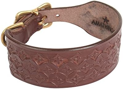 Amathings Soft Solid Brown Leather Dog Collar to Fit Neck Size from 29 to 33 cm & 4 cm Width
