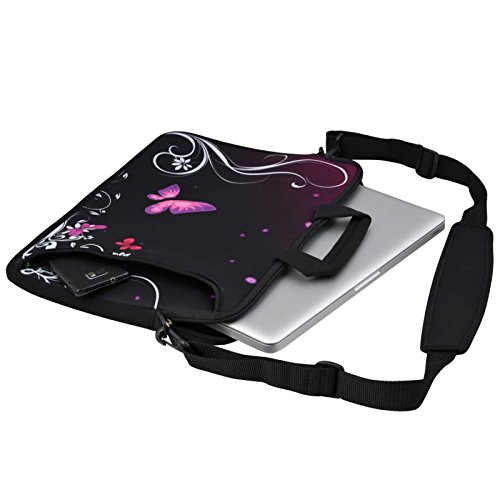 Goldwheat 17 17.3 inch Neoprene Laptop Sleeve Bag Carrying Case Briefcase with Handle ,Side Pocket & Adjustable Shoulder Strap-Peacock Feathers