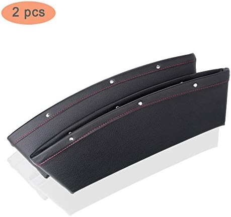 Car Pocket Organizer (Pack of 2),RundA Premium PU Leather Catch Caddy Seat Slit Pocket Storage Catcher Interior Car Accessories - Black Gap Filler Between Seat and Console