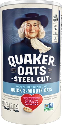 QUAKER STEEL CUT OATMEAL, QUICK 3 MINUTES TO PREPARE, BREAKFAST CEREAL, 25 OZ