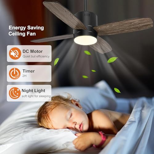 Ohniyou 38 Inch Ceiling Fan with Light and Remote, Small Outdoor Ceiling Fans with APP Control Dimmable Light, DC Ceiling Fan for Covered Porch