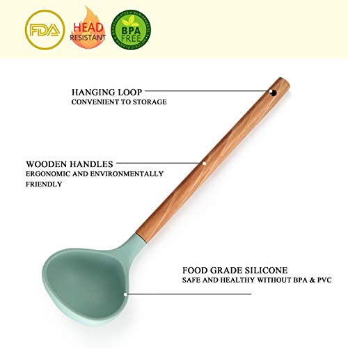 Kitchen Utensil Set 8 Piece Silicone Cooking Utensils Set, Wood Kitchen Utensils for Nonstick Cookware, BPA Free & Non Toxic Turner Tongs Spatula Spoon Set, Kitchen Tools Gadgets with Utensil Holder
