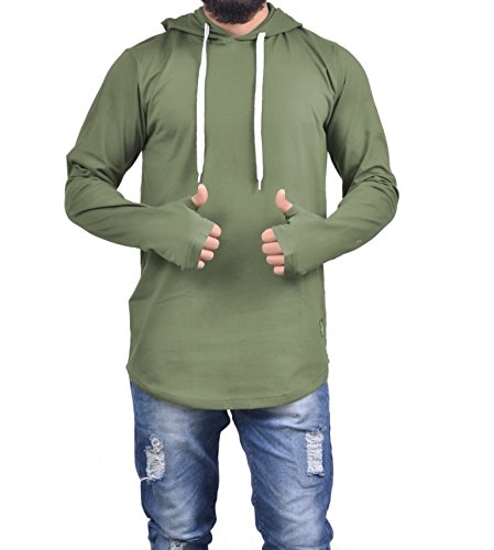 roden men's solid hooded thumb hole tshirt