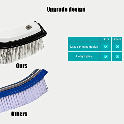 Swimming Pool Wall & Tile Brush , Combo Nylon and Stainless Steel Wire Brush for Cleaning Walls, Tiles & Floors, 18" Milky White Aluminum Back Hybrid Brush Head with EZ Clips (Pole not Included) - Thumbnail 4